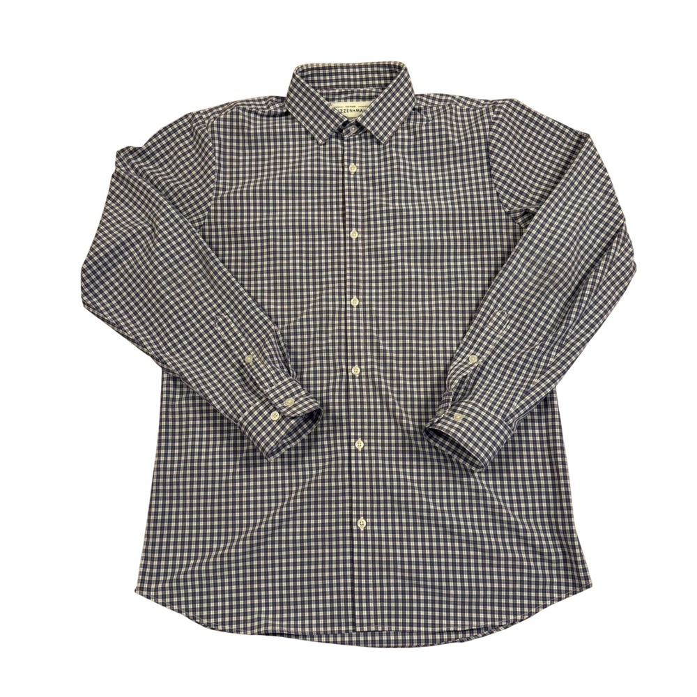 Mizzen+Main Leeward Trim Fit Gingham Performance Dress Shirt Navy White XL
